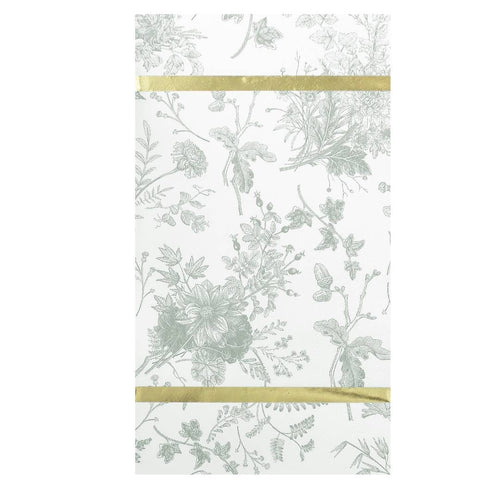 Floral patterned paper with gold stripes on a white background