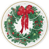 Decorative plate with a Christmas wreath and red bow design on a white background