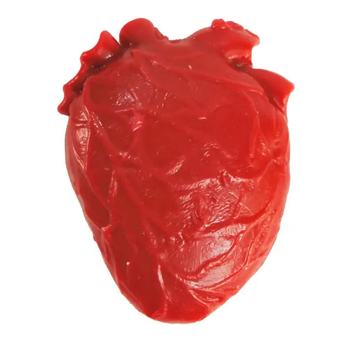 Red heart-shaped object on a white background