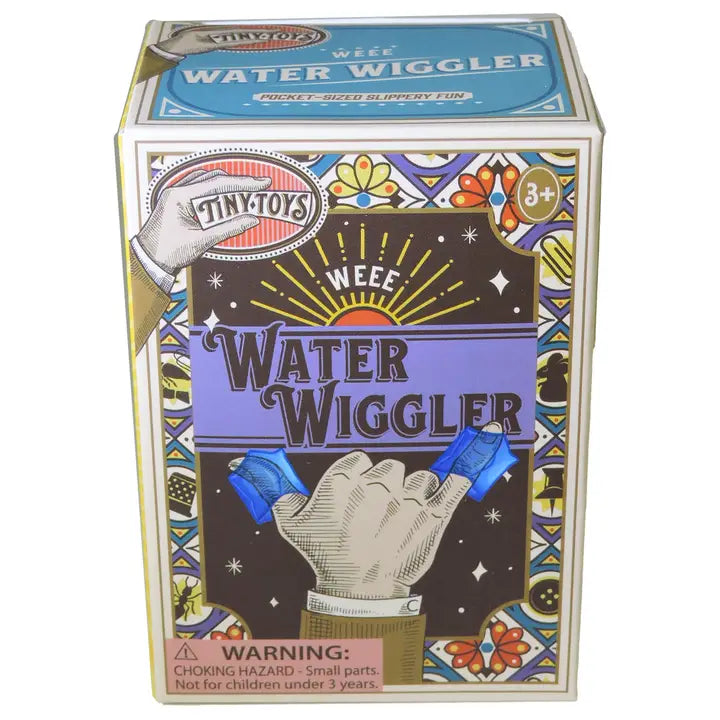 Box of Tiny Toys Wee Water Wiggler toy with colorful design and warning label.
