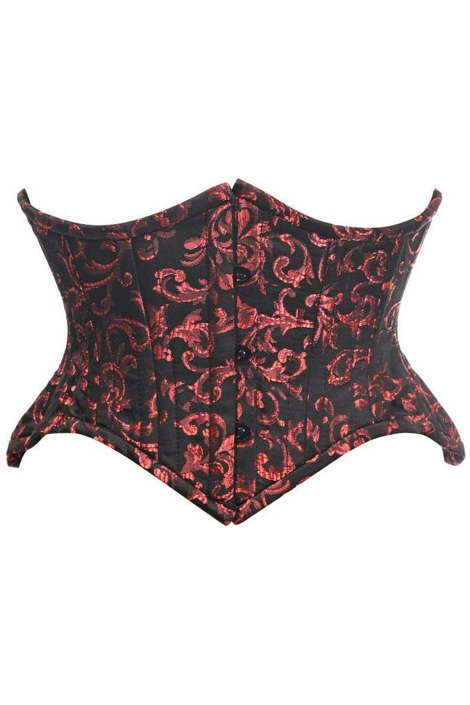 Top Drawer Black/Red Brocade Double Steel Boned Mini Cincher Corset