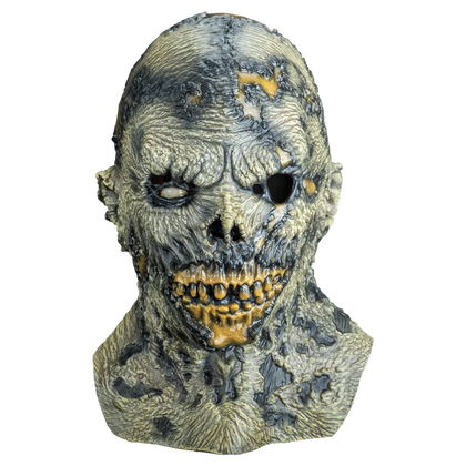 Scary zombie mask with detailed features on a white background