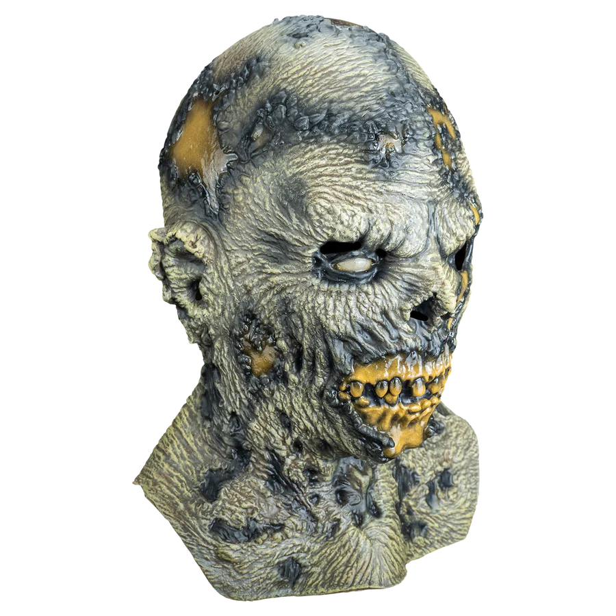 Zombie mask with detailed texture on a white background