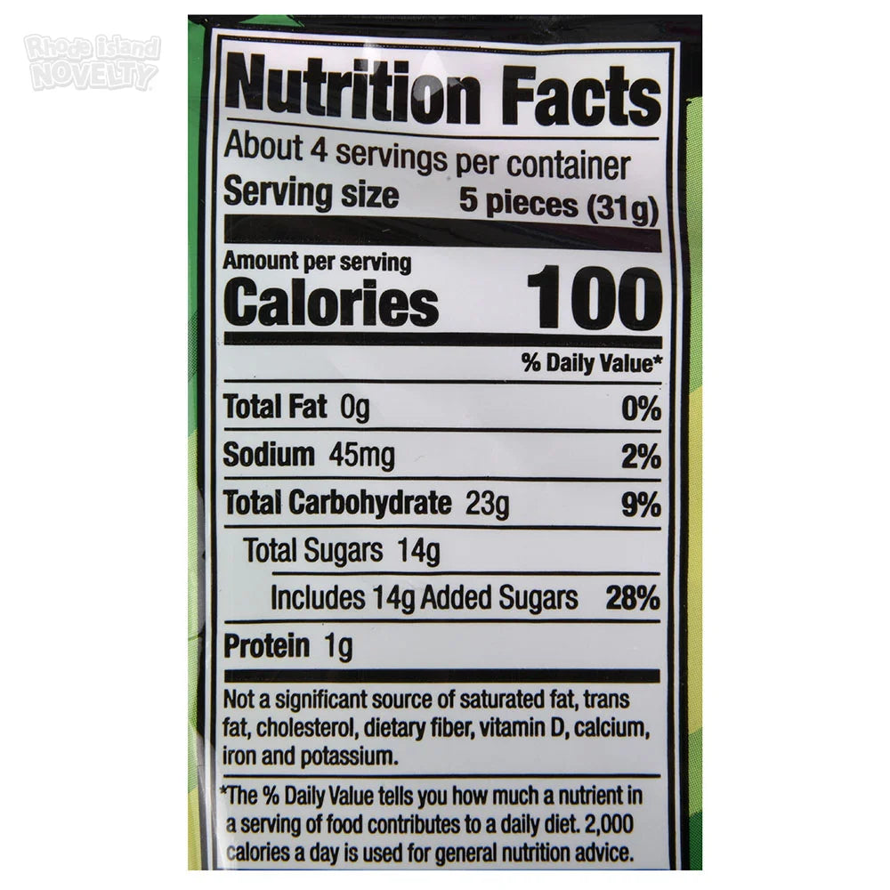 Nutrition facts label on a food package with serving size and calorie information.