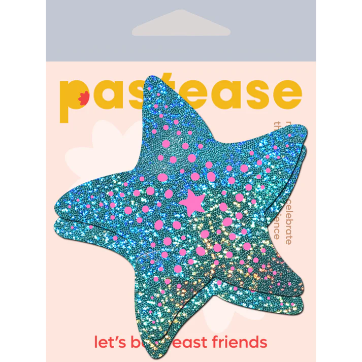Starfish: Twinkling Seafoam Green & Pink Print Sea Star Nipple Pasties | Pastease