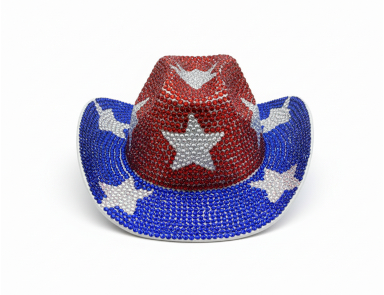 Cowboy hat with American flag design on a white background