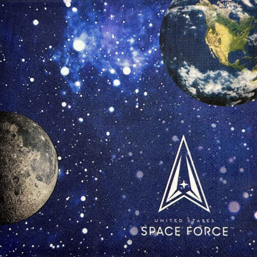 Space-themed fabric with Earth, moon, and United States Space Force logo.