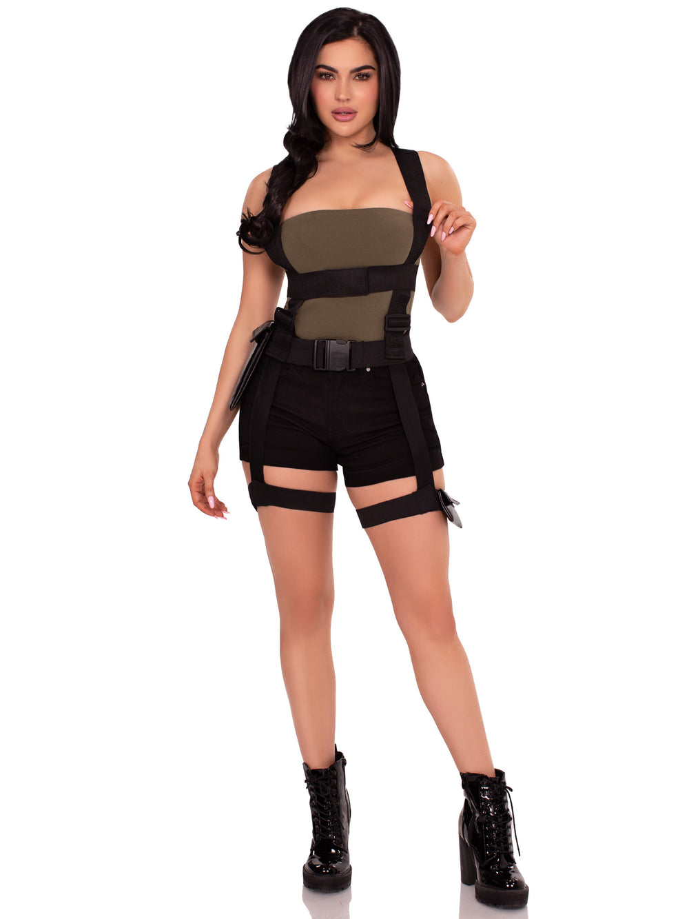 Utility Body Harness with Leg Garter and Multi-Pocket Detail