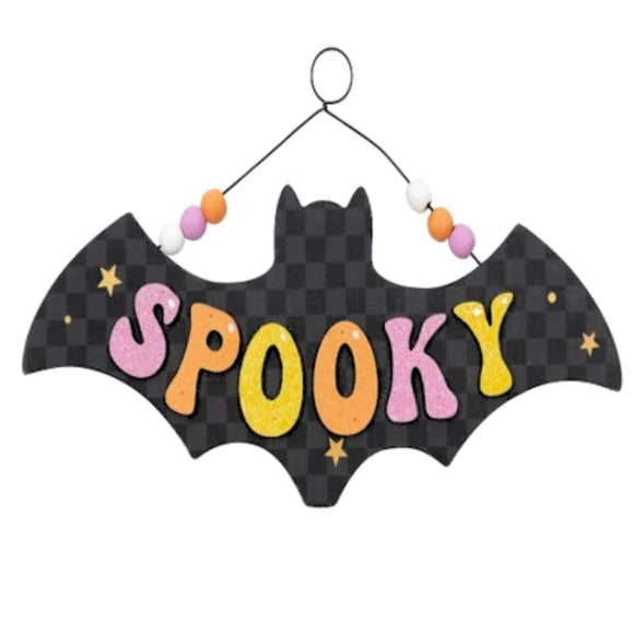 Spooky Bat Wall Hanging Halloween Decor with Colorful Bead Accents