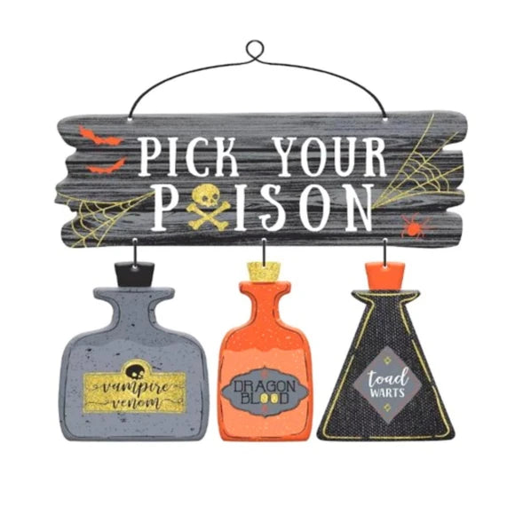 Pick Your Poison Halloween Hanging Decoration with Potion Bottles