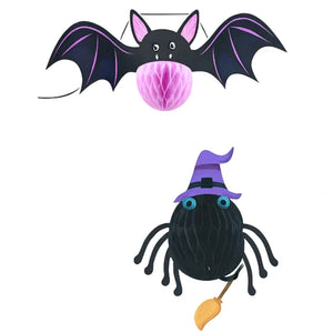 5 Piece Wall Stick On Halloween Honeycomb Paper Bat and Spider Decorations Set