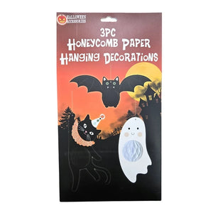 Set of 3 Bat, Cat, and Ghost Honeycomb Paper Bellies Hanging Halloween Decorations