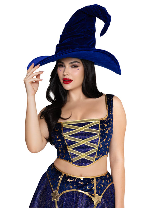 Velvet Ruched Witch Hat Blue