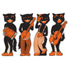 Four cartoon cats playing musical instruments on a white background