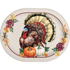 Decorative plate with a turkey design and autumn elements on a white background