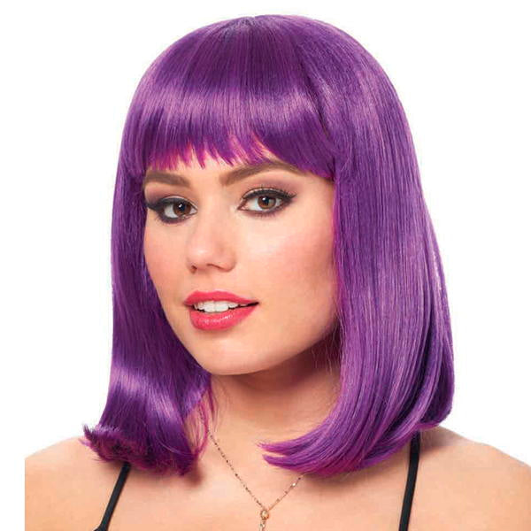 purple shoulder length wig with bangs