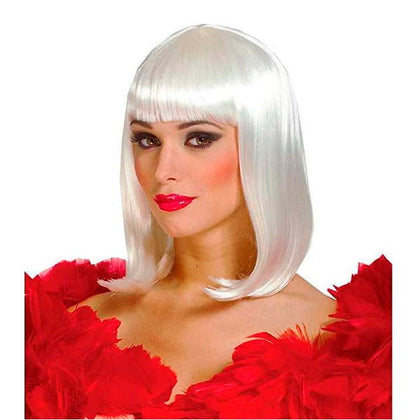 white shoulder length wig with bangs