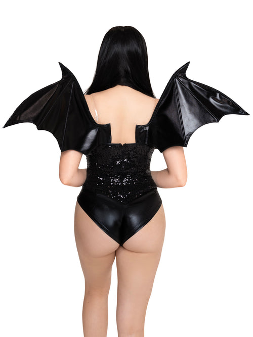 Wet Look Strapless Bat Wings
