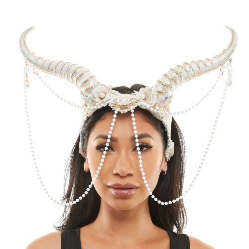 Horned Headband & Pearls | White