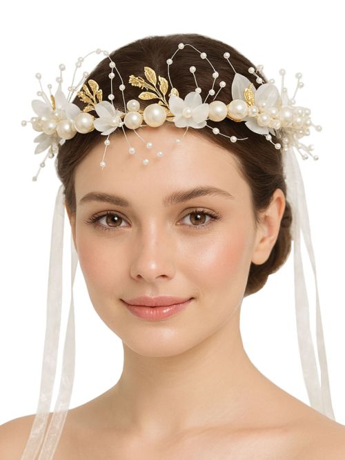 White Flower & Pearl Headband