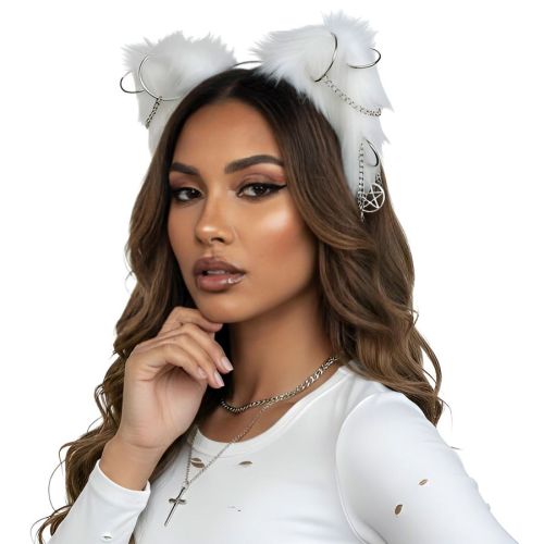 White Furry Ears with Chains