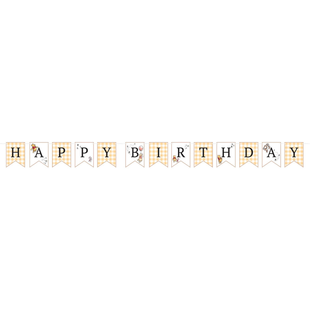 Happy Birthday banner with decorative elements on a white background
