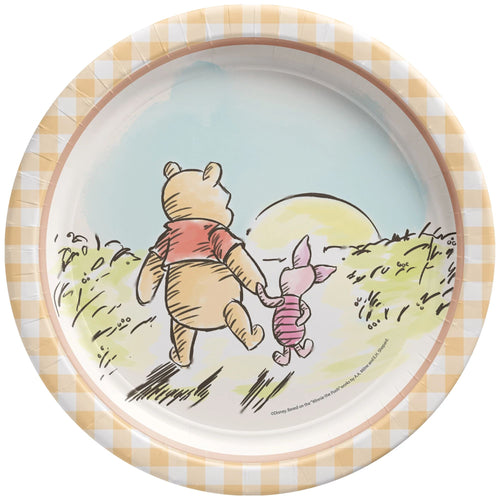 Plate with Winnie the Pooh and Piglet design on a checkered border