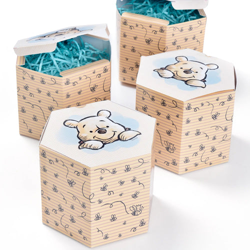 Three wooden boxes with teddy bear designs on a white background
