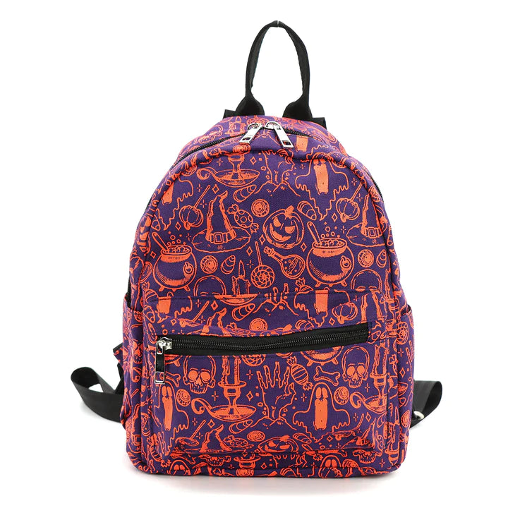 Orange Halloween Collage Mini Backpack In Nylon