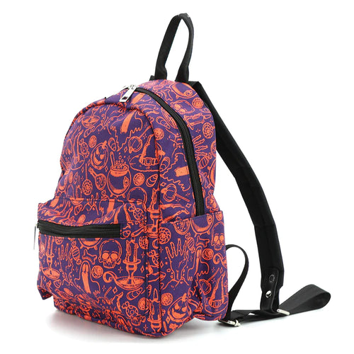 Orange Halloween Collage Mini Backpack In Nylon