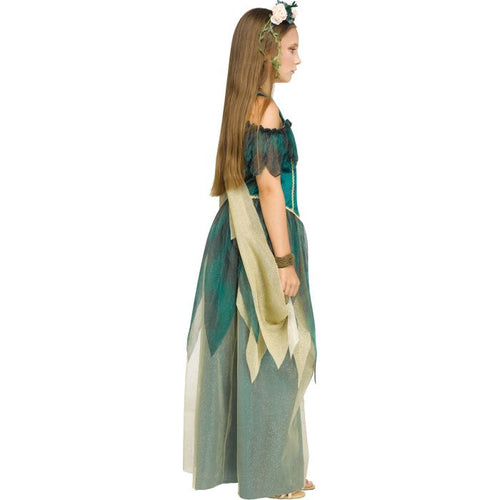 A fabulous Fairy that shimmers and shines!  Iridescent, shimmer fabric, layers of forest greens and golds, soft wings with finger loops for easy wear, and a pretty floral headband.  What's Included Gown Floral Headband Fabric Wings w/Finger Loops