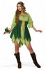 Person wearing a green fairy costume with leaves on a white background