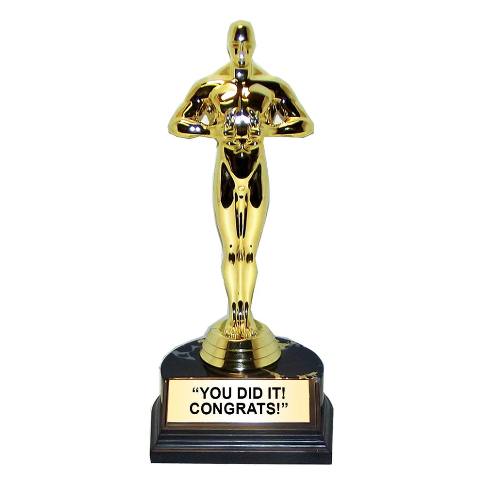 Gold trophy with a black base displaying 'YOU DID IT! CONGRATS!' on a white background