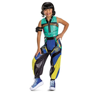 Child wearing a colorful costume with a white background