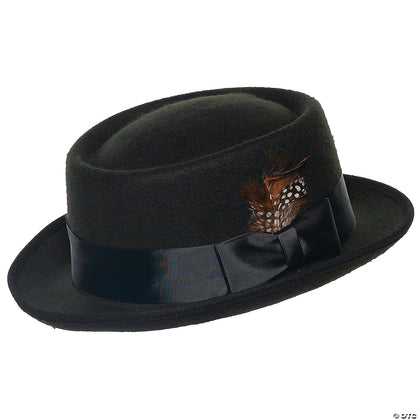 Black Pork Pie Hat with Feather