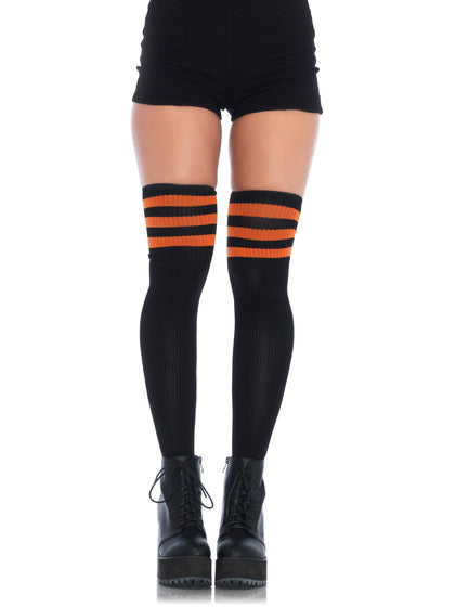 Athletic Thigh Highs - Black With Orange Stripes