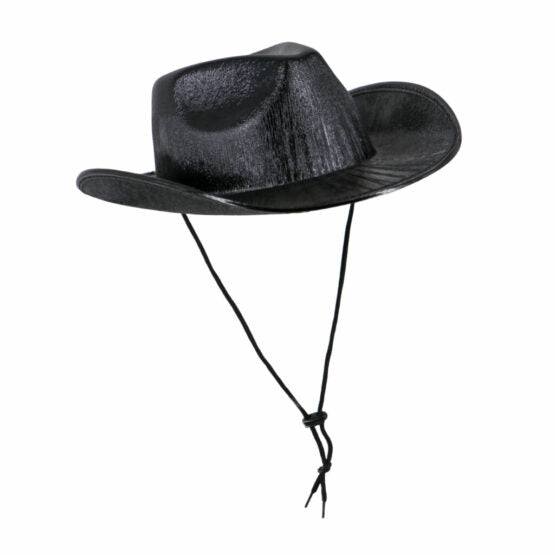 METALLIC COWBOY HAT WITH TIE-UP STRING | Black