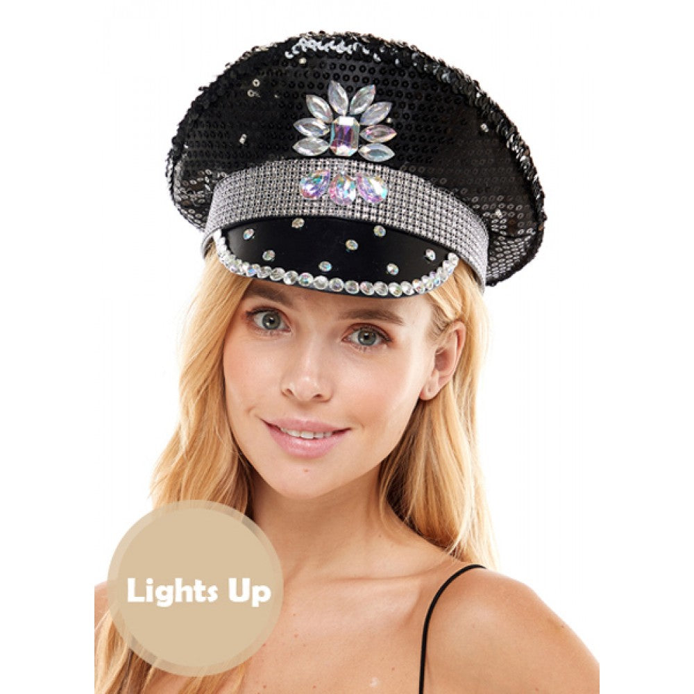 Light Up Black Sequin Captains Hat