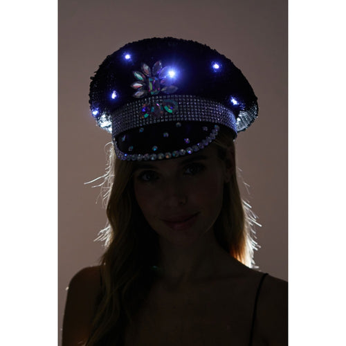 Light Up Black Sequin Captains Hat