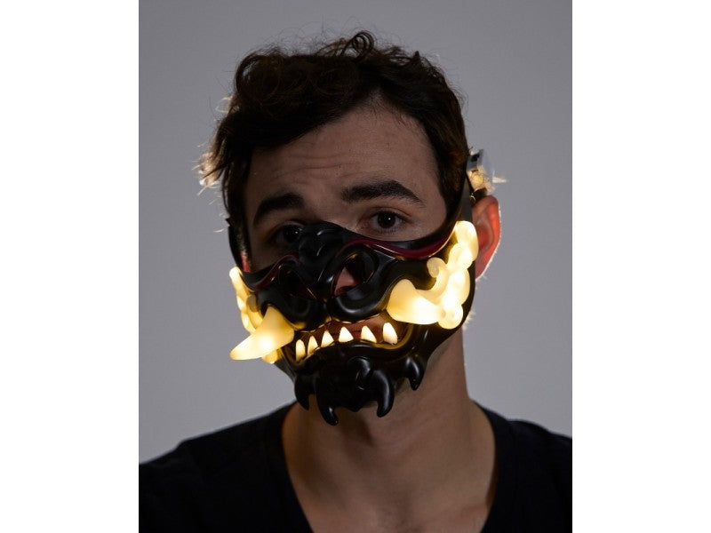 Light Up Japanese Oni Mask | Black & Ivory