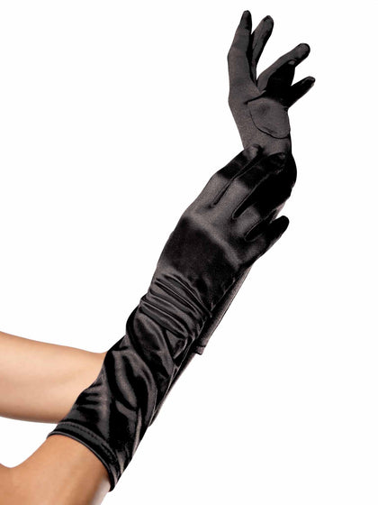 Satin Elbow Length Costume Gloves | Black