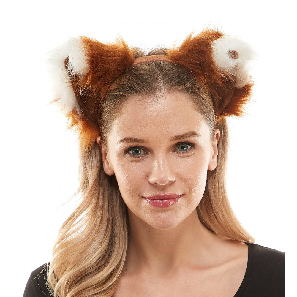 Brown White Tipped Animal Ears Headband