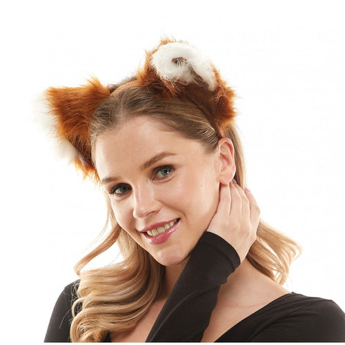 Brown White Tipped Animal Ears Headband