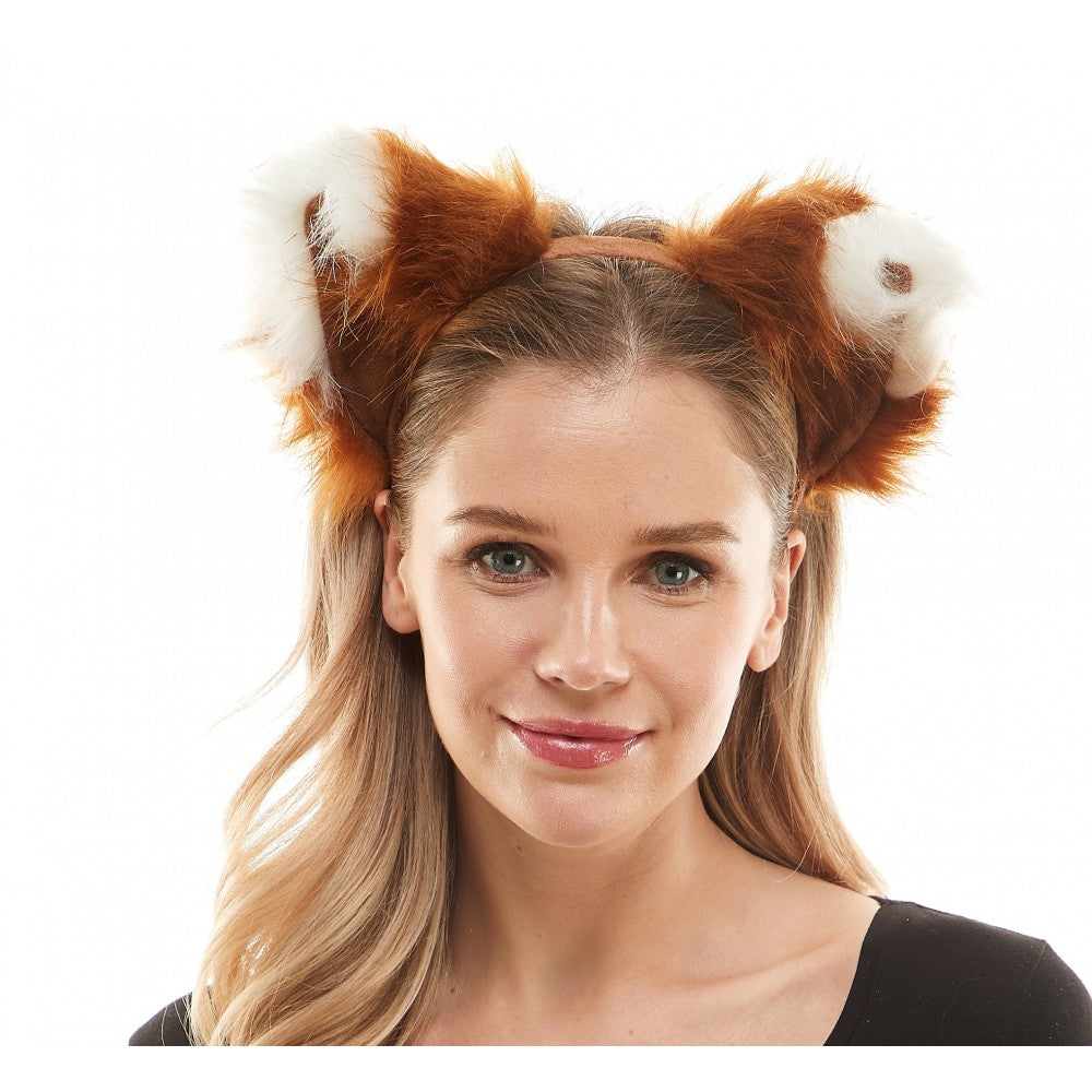 Brown White Tipped Animal Ears Headband