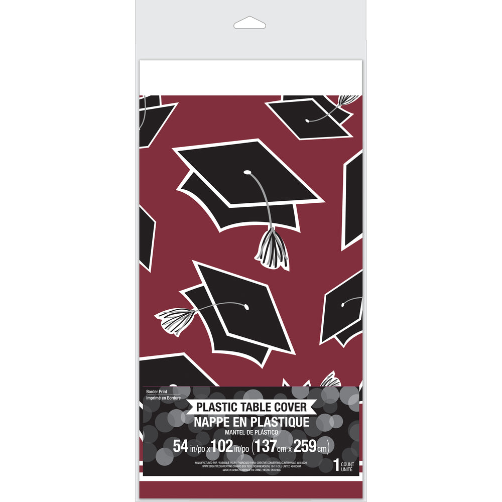Burgundy Plastic Table Cover | Graduation