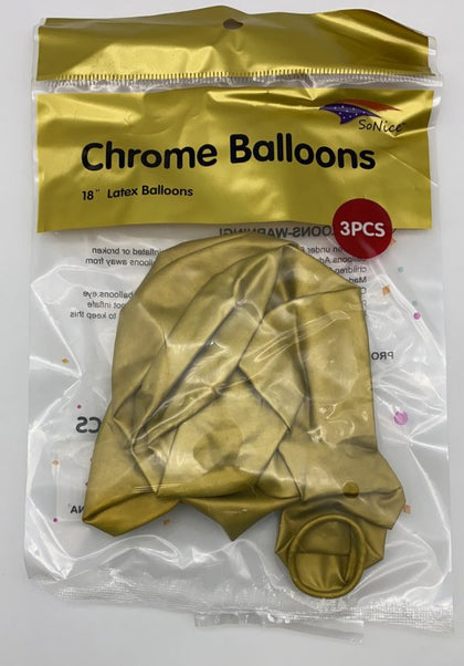 18″ Latex Balloons 3pcs/bag | Chrome Gold