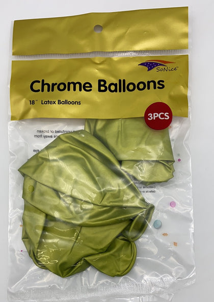 18″ Latex Balloons 3pcs/bag | Chrome Lime Green