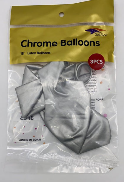 18″ Latex Balloons 3pcs/bag | Chrome Silver