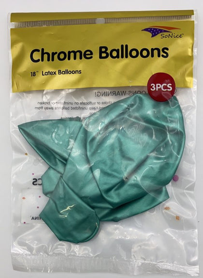 18″ Latex Balloons 3pcs/bag | Chrome Turquoise / Green