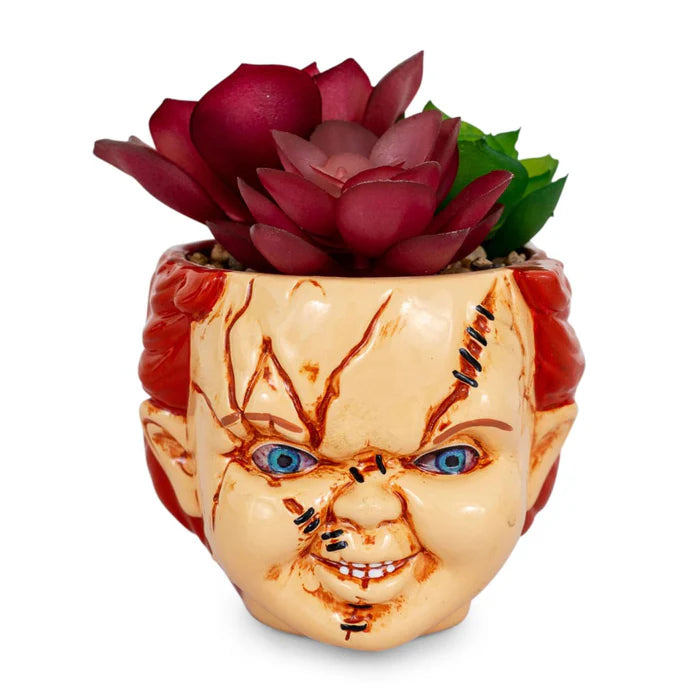 CHILD'S PLAY CHUCKY 3-INCH CERAMIC MINI PLANTER WITH ARTIFICIAL SUCCULENT